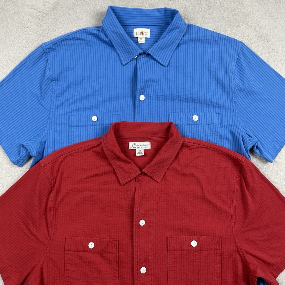 J Crew Shirt Mens Medium Red Blue Striped Pocket Button Up Oarsman Vacation LOT